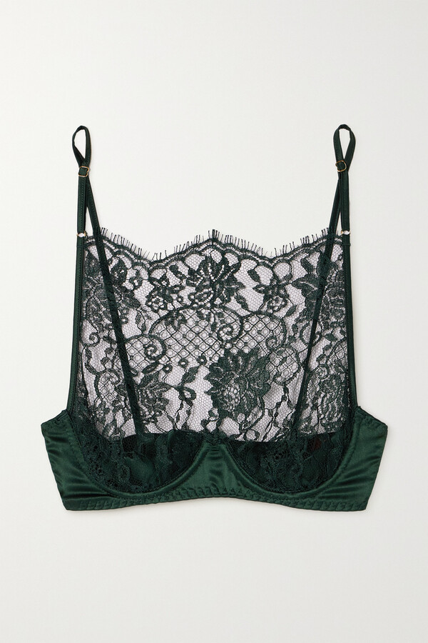 Coco de Mer Satin-trimmed Leavers Lace Underwired Balconette Bra - Green -  ShopStyle