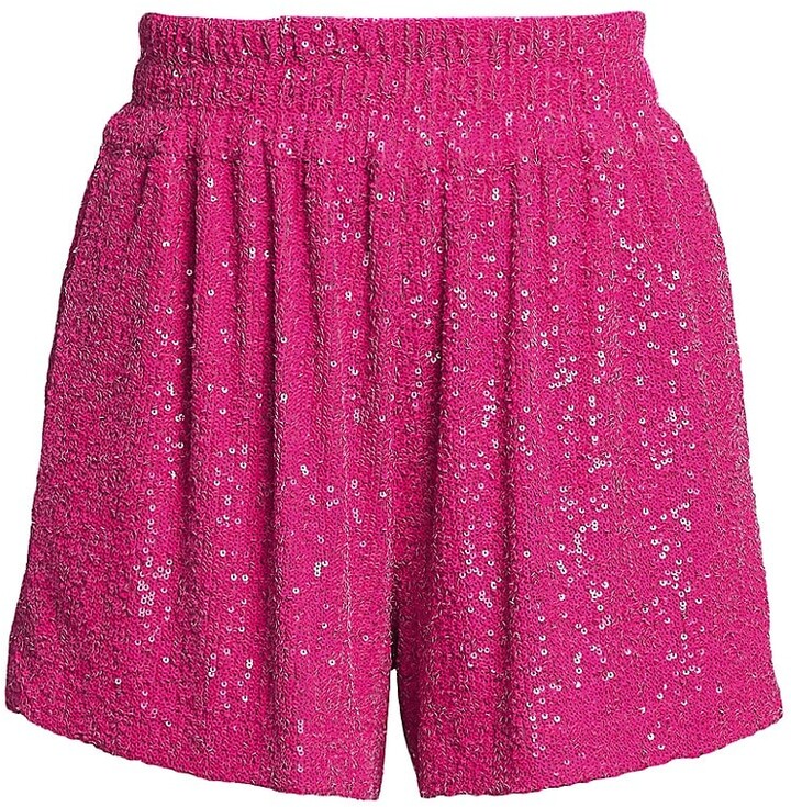Cromoncent Womens Elastic-Waist Drawstring Sequins Glitter Shorts Pants 