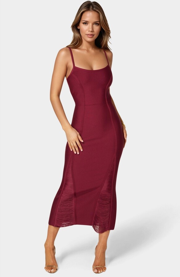 Bebe Women's Fringe Inset Bandage Midi Dress