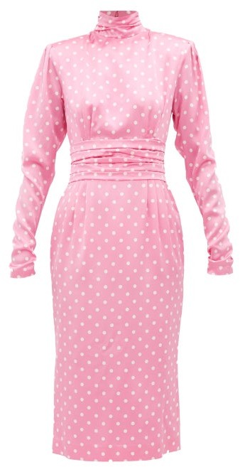 pink polka dot midi dress