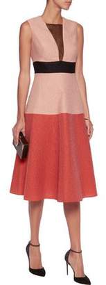 Lela Rose Color-Block Wool-Blend Cloqué Midi Dress