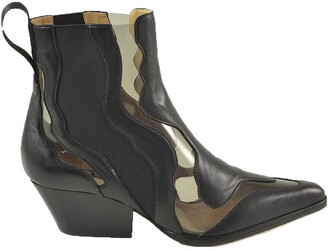 Sergio Rossi Black Leather And Pvc Cow-boy Booties