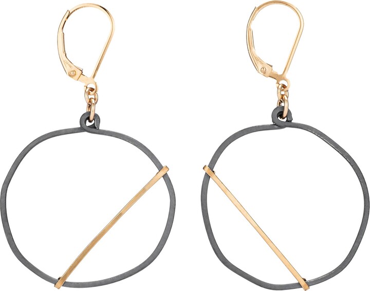 Etsy Mixed Metal Circle Earrings Edgy Handmade Modernist Jewelry With Gold Filled Leverback
