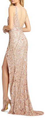 Mac Duggal Sequin V-Neck Sleeveless Gown with Thigh Slit