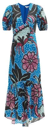 Rhode Resort Esther Puff-sleeve Floral-print Poplin Maxi Dress - Blue Print