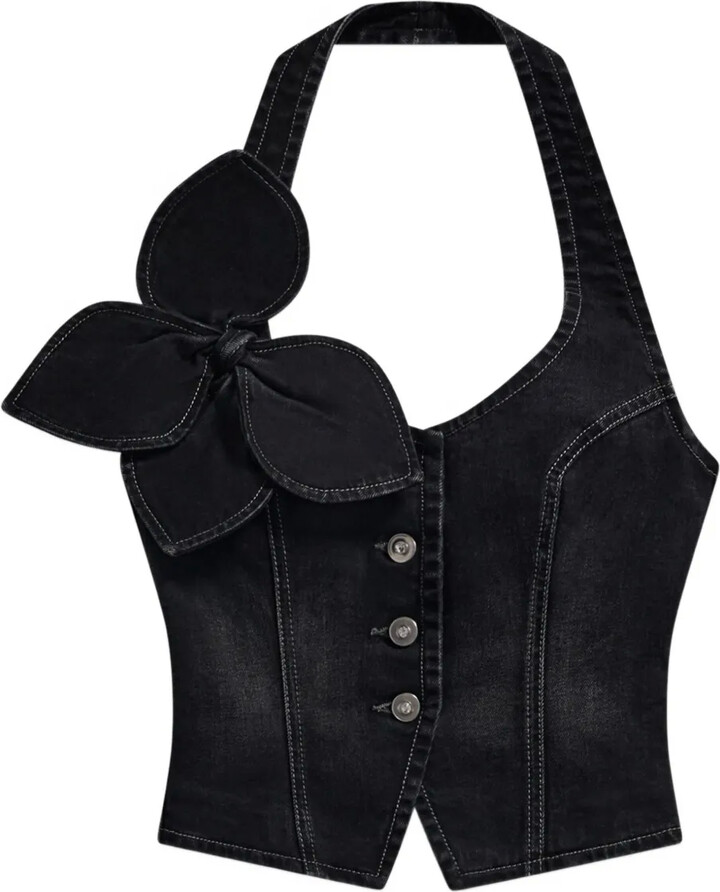 Area Bow Denim Halter Top