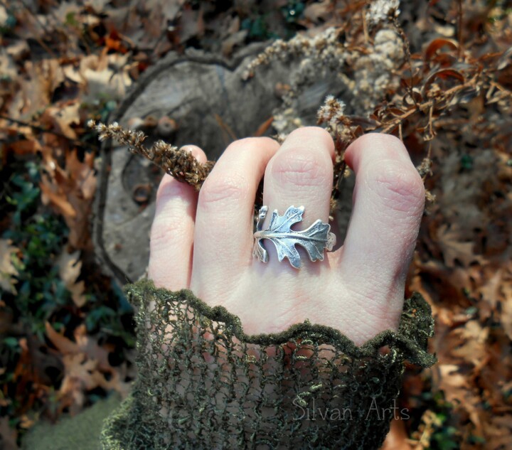 Etsy Oak Leaf Ring, Woodland Real Elven Silvan, Artisan Handcrafted Recycled Fine Silver, Botanical Ring