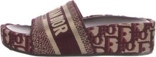 Christian Dior Oblique D-Way Platform Sandals Slides Burgundy Canvas Diorissimo Pattern Leather Trim Platform Designer