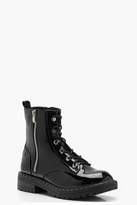 Thumbnail for your product : boohoo Patent Lace Up Hiker Boots