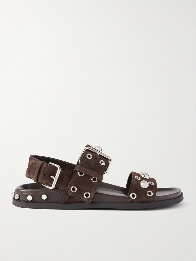 Valentino Garavani Nellcôte 20 Studded Eyelet-embellished Leather And Suede Sandals - Brown
