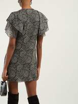 Thumbnail for your product : Saint Laurent Paisley-print Ruffled Silk Georgette Mini Dress - Womens - Black White