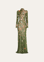 Thumbnail for your product : Naeem Khan Floral-Embroidered Sequin High-Neck Gown