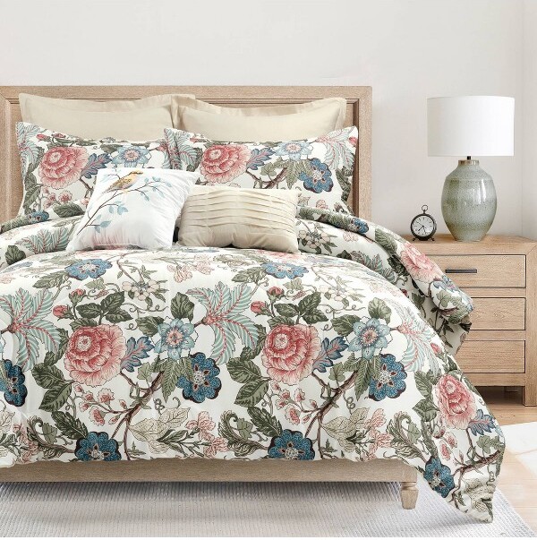 Lush Decor LushDécor7pcKingSydneyComforterBeddingSetGreen/Blue:ReversiblePolyester,BotanicalTheme,Year-Round