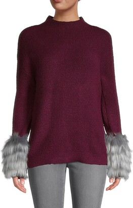 Saks Fifth Avenue Faux Fur Cuff Sweater   ShopStyle