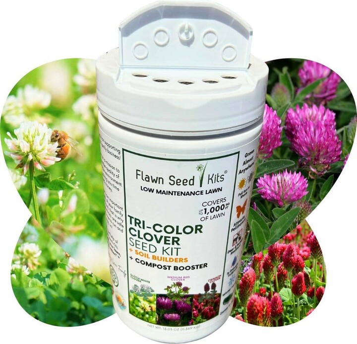 Flawn Seed Kits Tricolor Clover Lawn Flower Seed, Easy Spread Shaker, Low Mnt, Alternative Ground Cover, Covers Up to 1,000 Sq. ft.