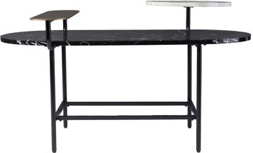 Latitude Run Modern Faux Marble Coffee Table With Storage Capacity - Oval, Black Metal, Tiered Shelves, Holds Magazines & Beverages, 22.4 In. Tall Oval Contemporar