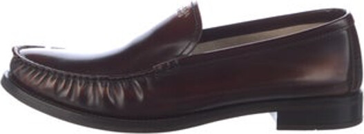Prada Leather Loafers Brown Semi-Pointed Toes Includes Box & Dust Bag Designer