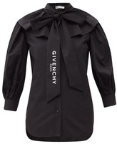 Thumbnail for your product : Givenchy Logo-print Puff-sleeve Cotton-poplin Blouse - Black