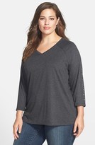 Thumbnail for your product : Sejour Studded Sleeve V-Neck Tee (Plus Size)