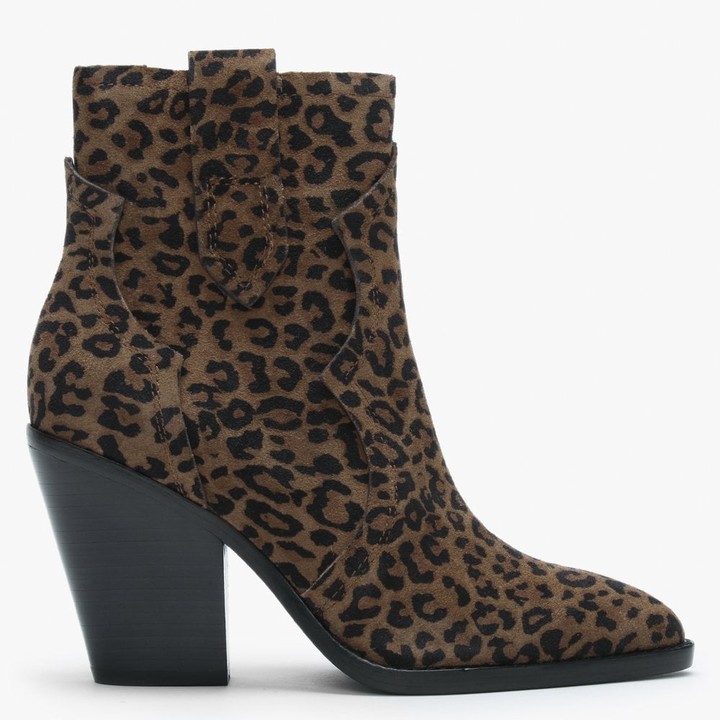 leopard print western ankle boots