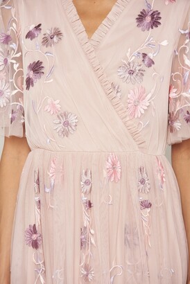Frock and Frill - Blush Floral Embroidered Wrap Front Dress