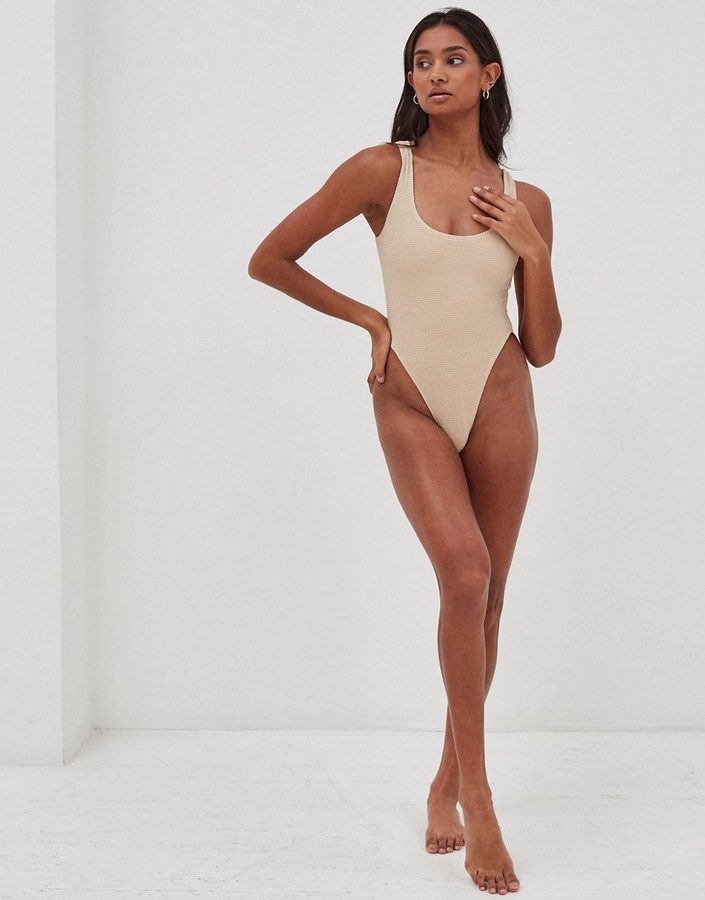 4th & Reckless Lani textured swimsuit in beige - ShopStyle