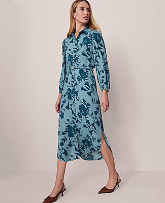 Ann Taylor Floral Belted Midi Shirtdress