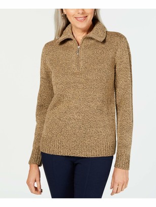 Karen Scott Womens Brown Textured Knitted Long Sleeve Zip Neck Sweater UK Size:12