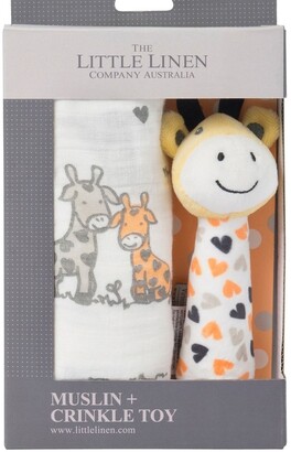 The Little Linen Company Orange Giraffe Muslin Wrap & Crinkle Toy