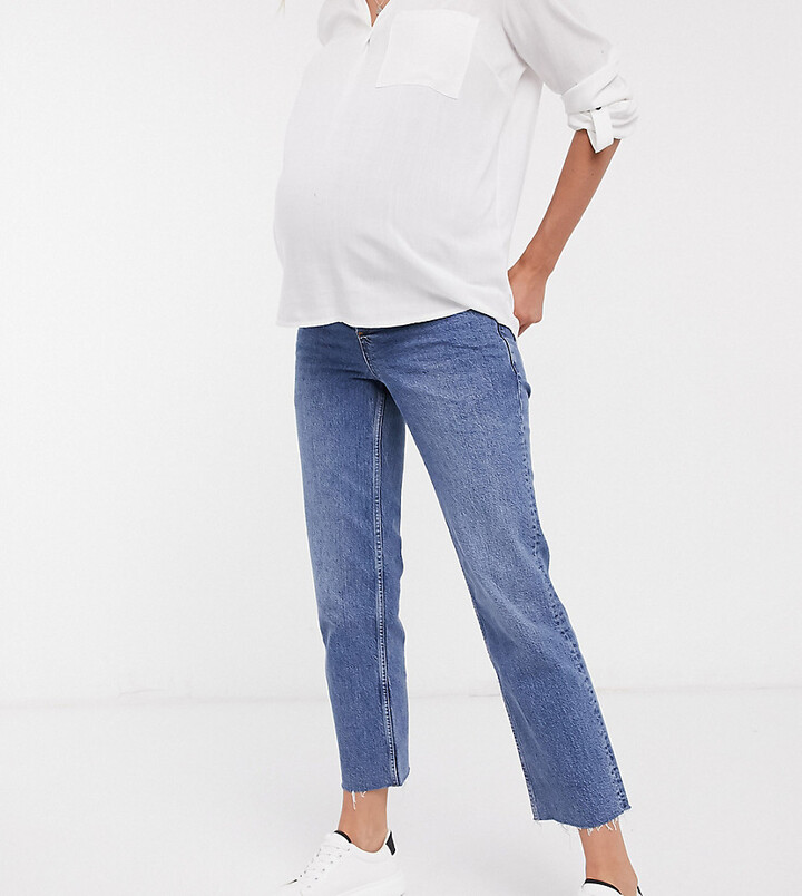 ASOS Maternity DESIGN Maternity high rise stretch 'effortless' crop kick  flare jeans in vintage midwash with over the bump band - ShopStyle