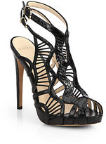 Thumbnail for your product : Alexandre Birman Leather and Snakeskin Cage Sandals