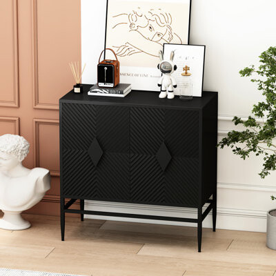 Ebern Designs Modern Black Wooden Cabinet With 2 Doors And Metal Legs For Living Entryway Dining Minimalist Adjustable Shelf Enticing 30.75\