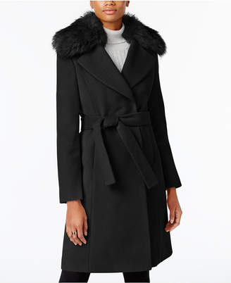 T Tahari Plus Size Faux-Fur-Collar Belted Wrap Coat