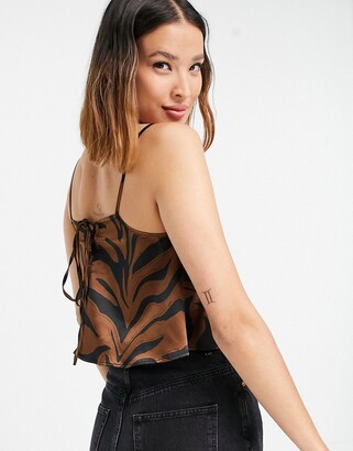 Topshop animal print chuck on cami in brown