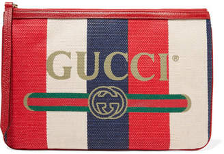 Gucci Printed Canvas And Leather Pouch