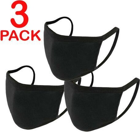 Blank Face Mask Reusable Washable Covering Clothing Masks For Men Women Pack Of 3 (Black)