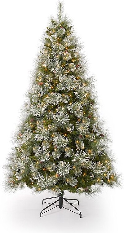 Seasonal LLC 7.5-ft. Pre-Lit Glistening Mountain Pine Artificial Christmas Tree with Pinecones & White Berries - Warm White LED Lights