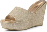 Thumbnail for your product : Allegra K Women's Glitter Platform Slip on Wedge Heels Sandals Gold 7 M US