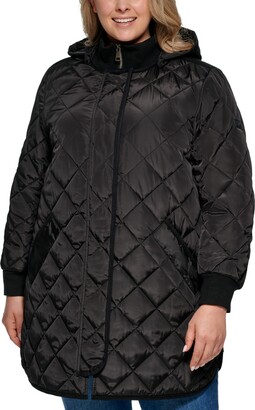 DKNY Women's Plus Size Hooded Zip-Side Quilted Coat - ShopStyle