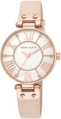 Anne Klein Women's The Signature Quartz Watch with Mother of Pearl Dial Analogue Display and Pink Leather Strap 10/N9918RGLP