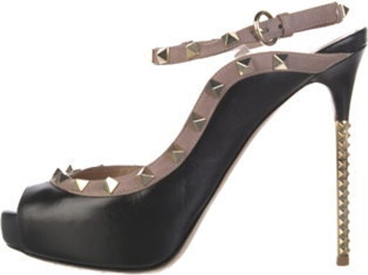 Valentino Leather Slingback Sandals Black Rockstud Accents Studded Accents Platform Buckle Closure at Sides Unfortunately, due to restrictions, this item may not be eligible for shipping in all areas.