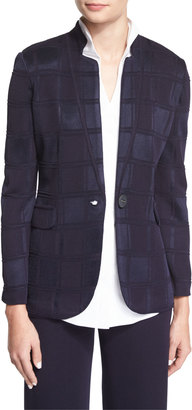 Misook Textured Square One-Button Jacket, Navy, Petite