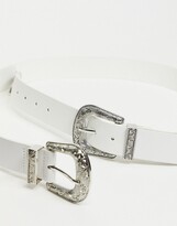 Thumbnail for your product : My Accessories Curve My Accessories London Curve Exclusive western double buckle belt in white