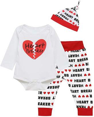 Valentine's Day Baby Boys Girls Outfit Sets Heart Breaker Long Sleeve Romper Pants with Hat