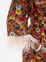 Thumbnail for your product : La DoubleJ Boudoir Feather-trim Silk Wrap Midi Dress - Multi