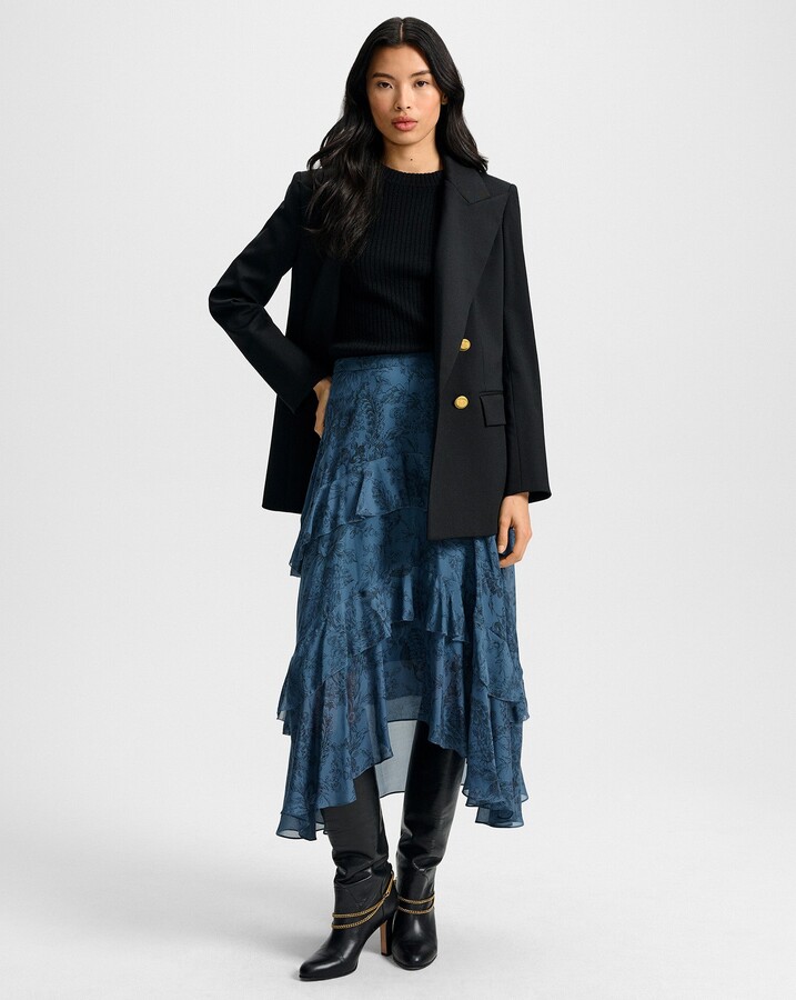 Graeme Silk Midi Skirt Ocean Black