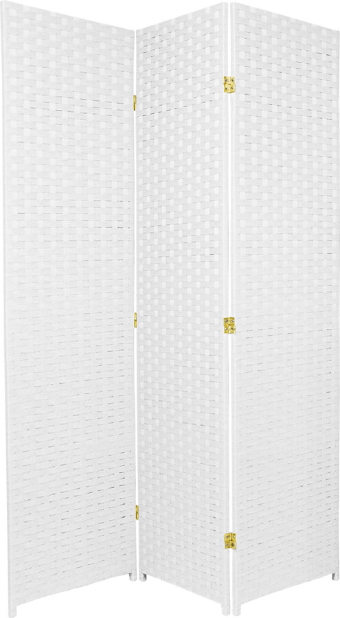 Oriental Furniture 6 ft. Tall Woven Fiber Room Divider - 3 Panel - White