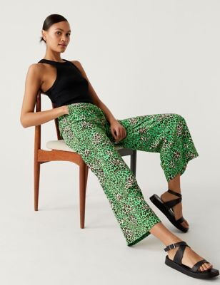 M&S Collection Crepe Animal Print Wide Leg Cropped Trousers - ShopStyle