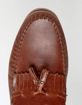 ASOS Wide Fit Tassel Loafers In Tan Leather With Fringe And Natural Sole