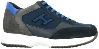 Hogan New Interactive Sneakers In Leather Suede And Micro-striped Fabric With H Flock